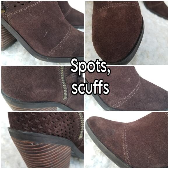 Brown Ankle Boots Suede Perforated Leather Booties Lucky Brand Ramses Size 7.5 - Picture 9 of 12